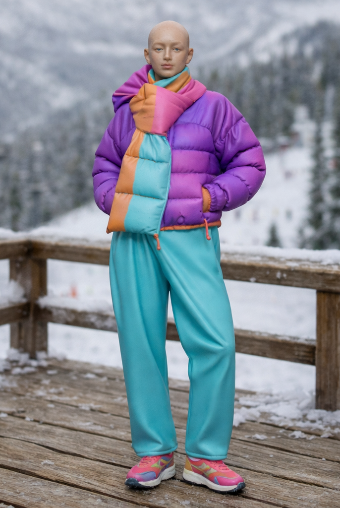 Retro Ski Tourist in Puffer & Scarf | Resin Figurine