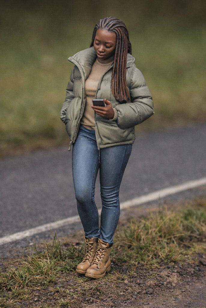 Roadside Spectator with Smartphone | Grey Resin Diorama Figurine
