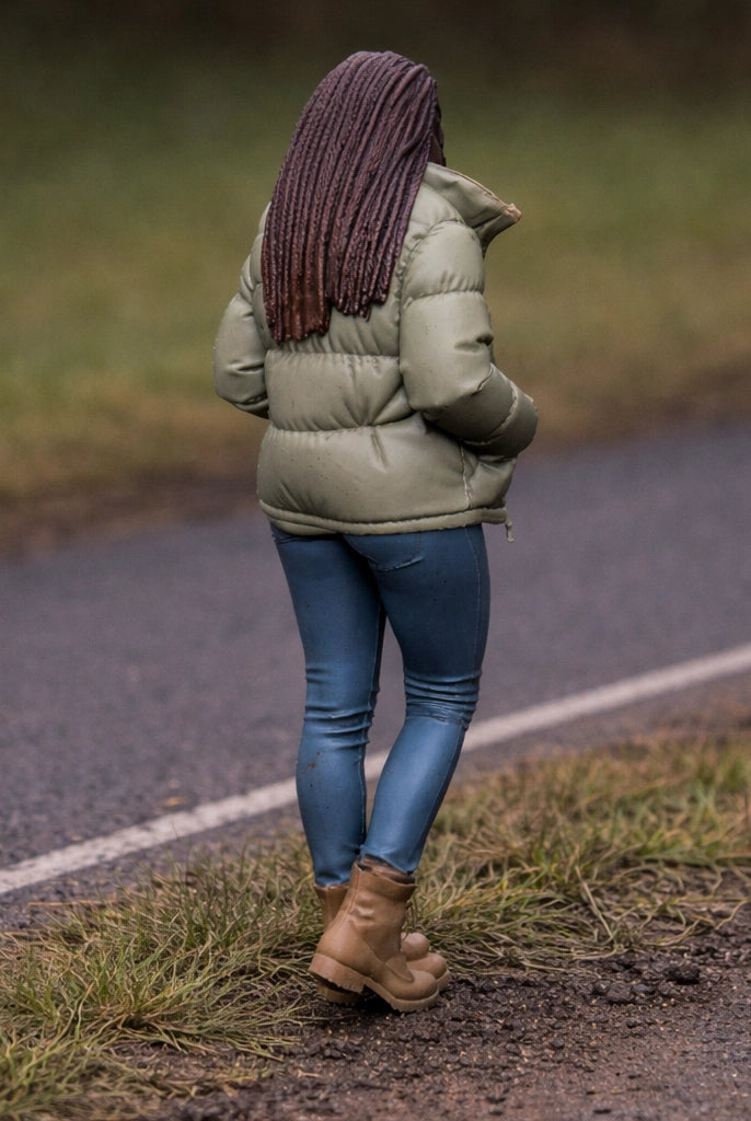 Roadside Spectator with Smartphone | Grey Resin Diorama Figurine