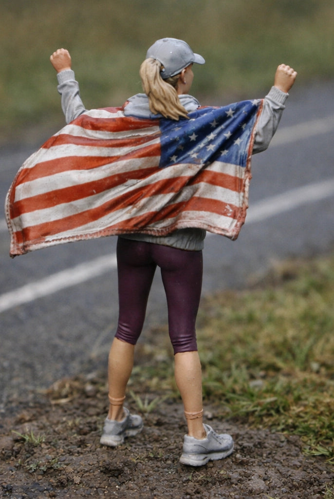 Flag-Bearer Fan | Grey Resin Diorama Figurine