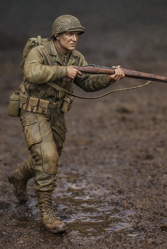 WWII Airborne Paratrooper | Grey Resin Diorama Figurine