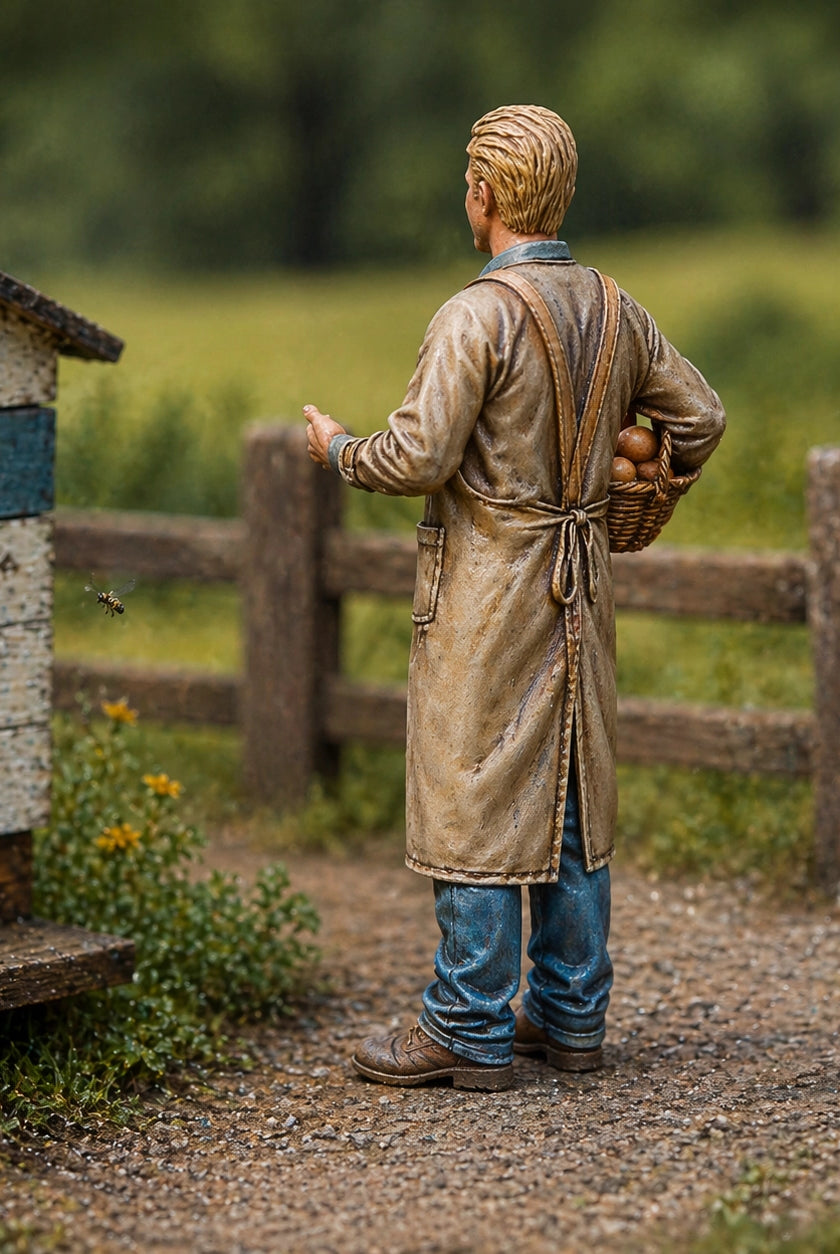 The Rural Apiarist | Grey Resin Farm Diorama Figurine