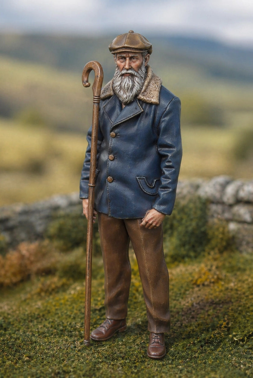 The Highland Shepherd | Grey Resin Farm Diorama Figurine