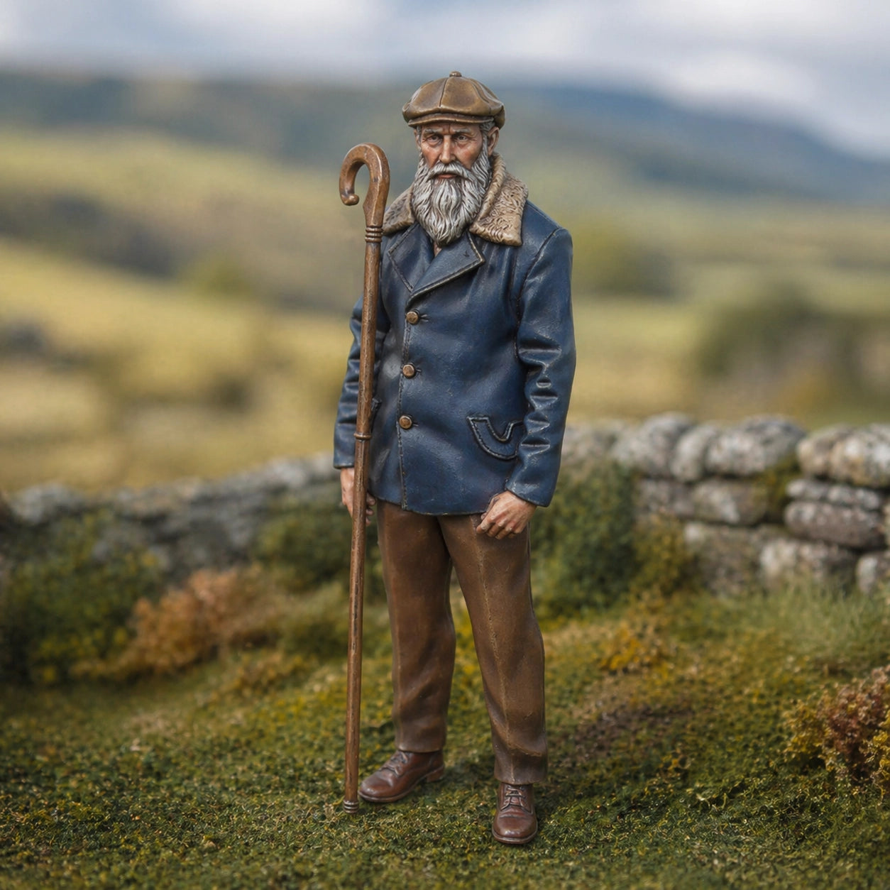 The Highland Shepherd | Grey Resin Farm Diorama Figurine