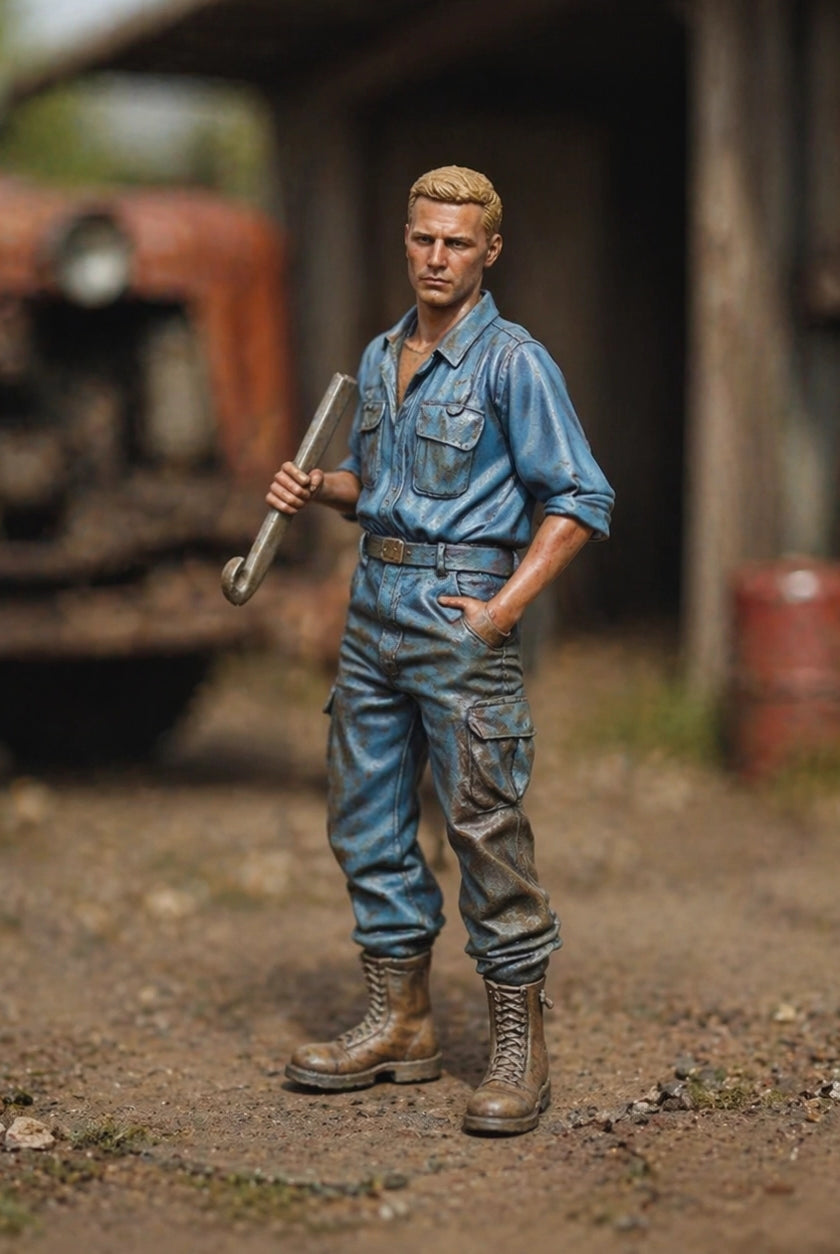 The Diesel Mechanic | Grey Resin Farm Diorama Figurine