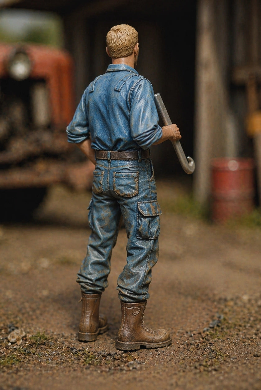 The Diesel Mechanic | Grey Resin Farm Diorama Figurine