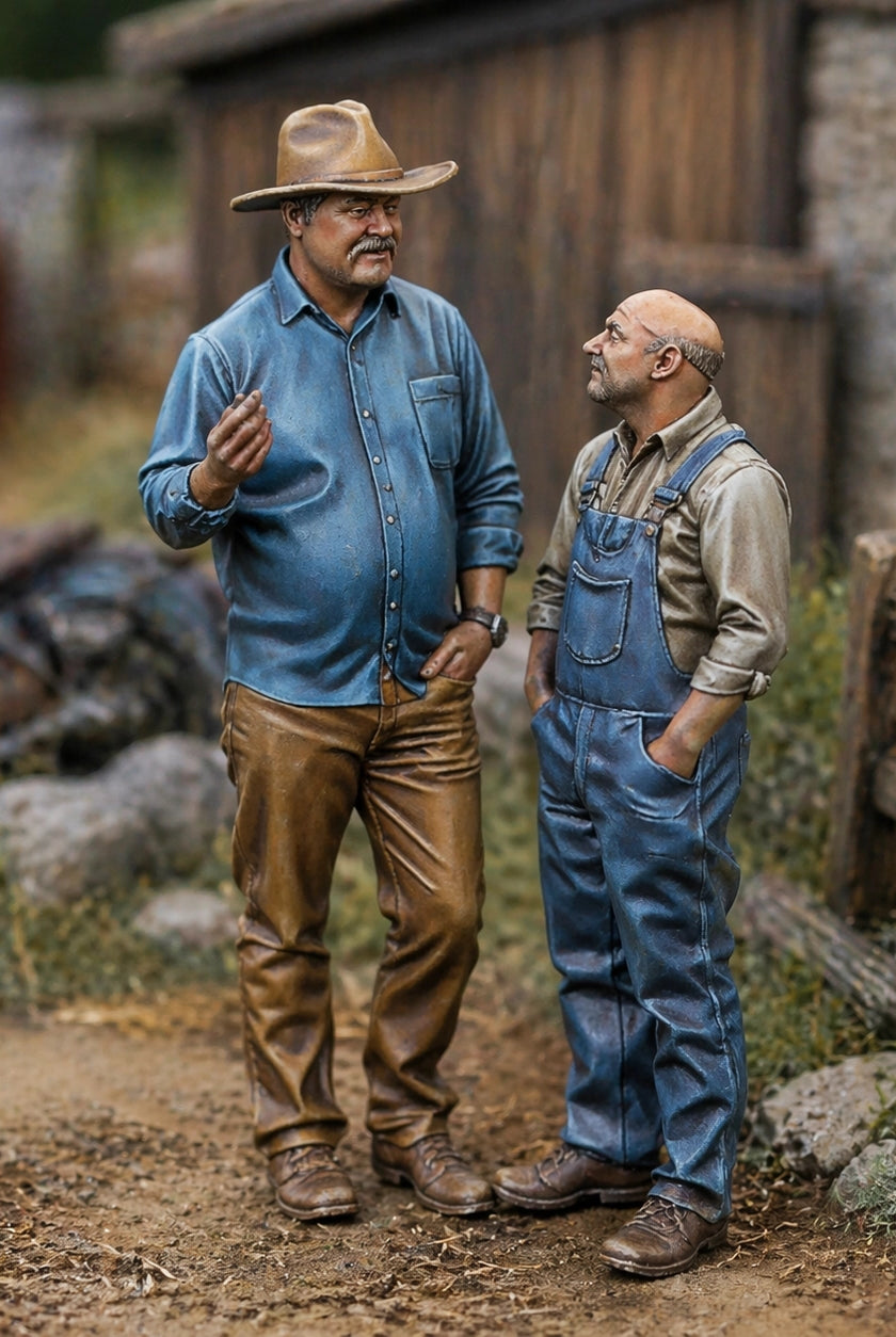 The Yard Talk Duo Two Pack | Grey Resin Farm Diorama Figurine
