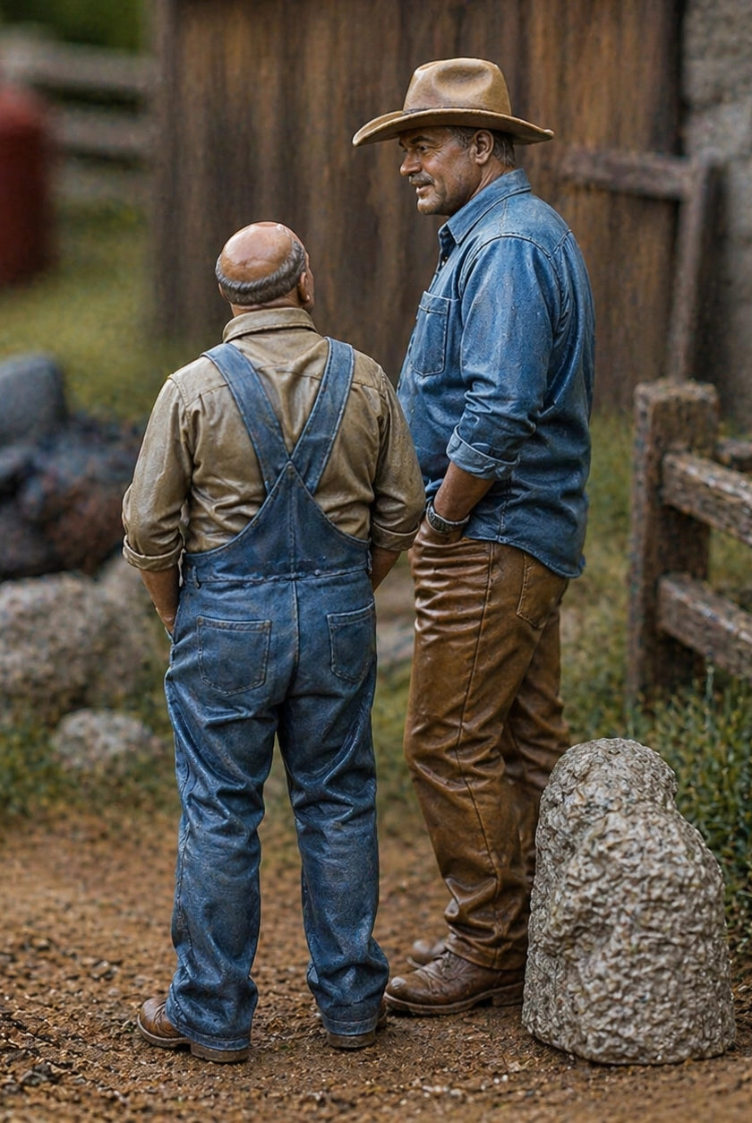 The Yard Talk Duo Two Pack | Grey Resin Farm Diorama Figurine