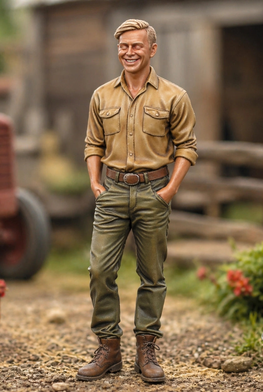 The Jovial Farmhand | Grey Resin Farm Diorama Figurine