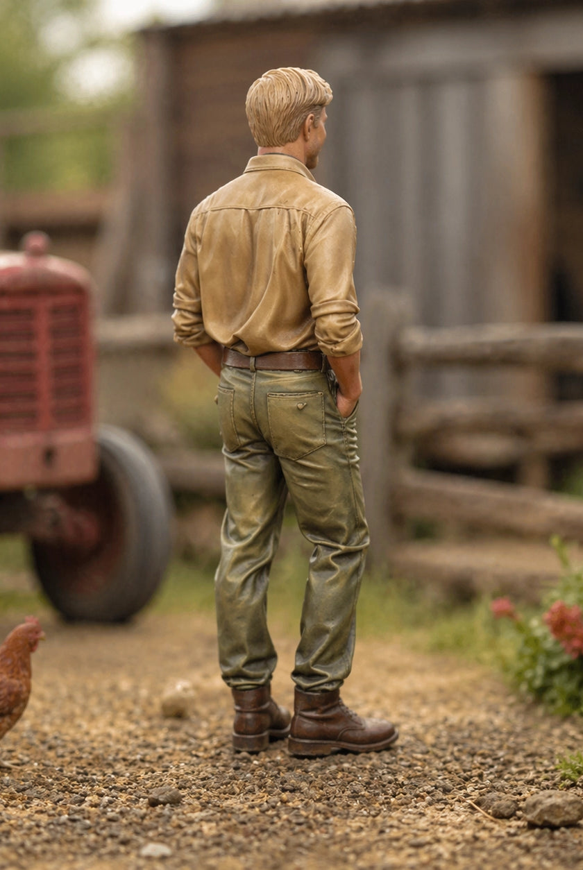 The Jovial Farmhand | Grey Resin Farm Diorama Figurine