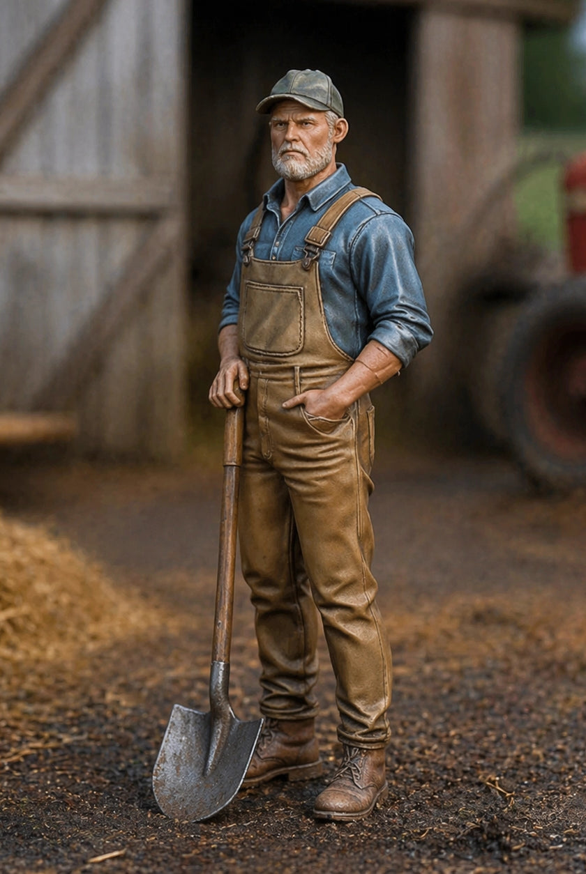 The Barnyard Laborer | Grey Resin Farm Diorama Figurine
