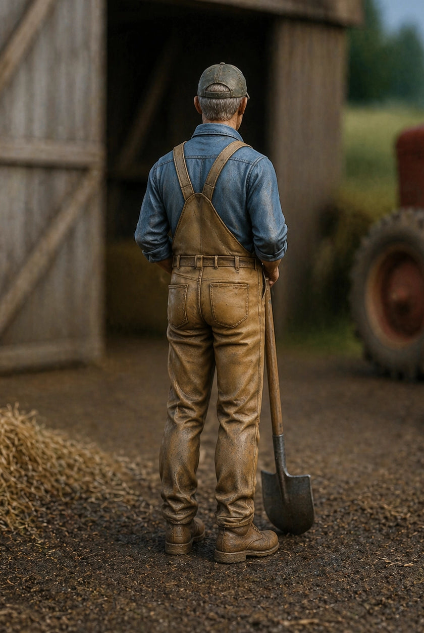 The Barnyard Laborer | Grey Resin Farm Diorama Figurine