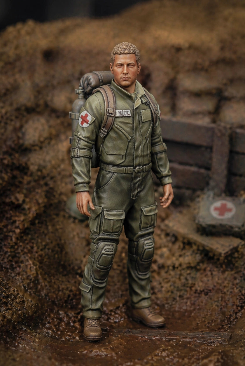 The Frontline Medic | Grey Resin War Diorama Figurine