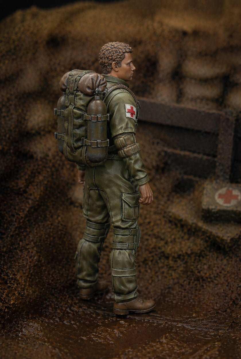The Frontline Medic | Grey Resin War Diorama Figurine