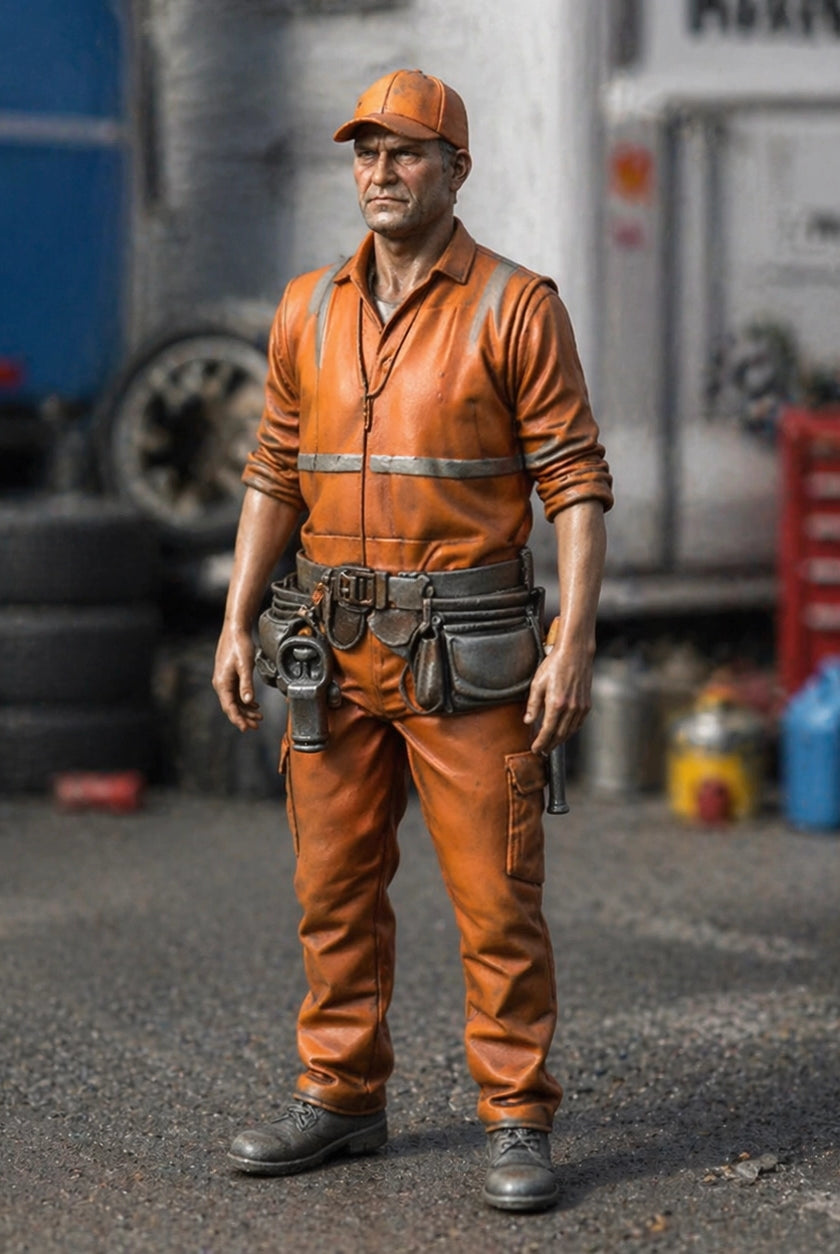 Track Maintenance Specialist | Grey Resin Slot Car Diorama Figurine