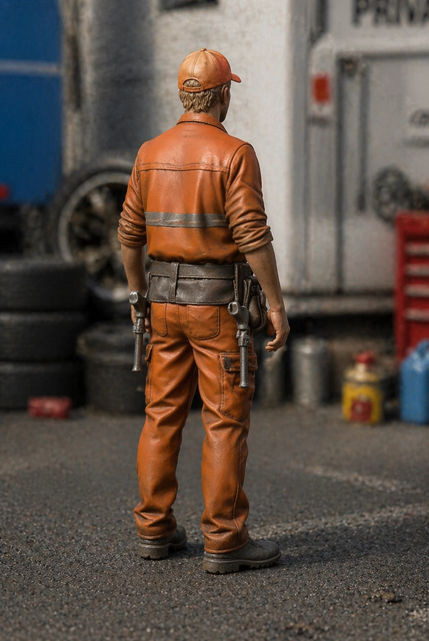 Track Maintenance Specialist | Grey Resin Slot Car Diorama Figurine