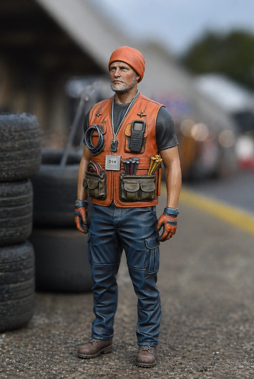Trackside Marshal | Grey Resin Slot Car Diorama Figurine