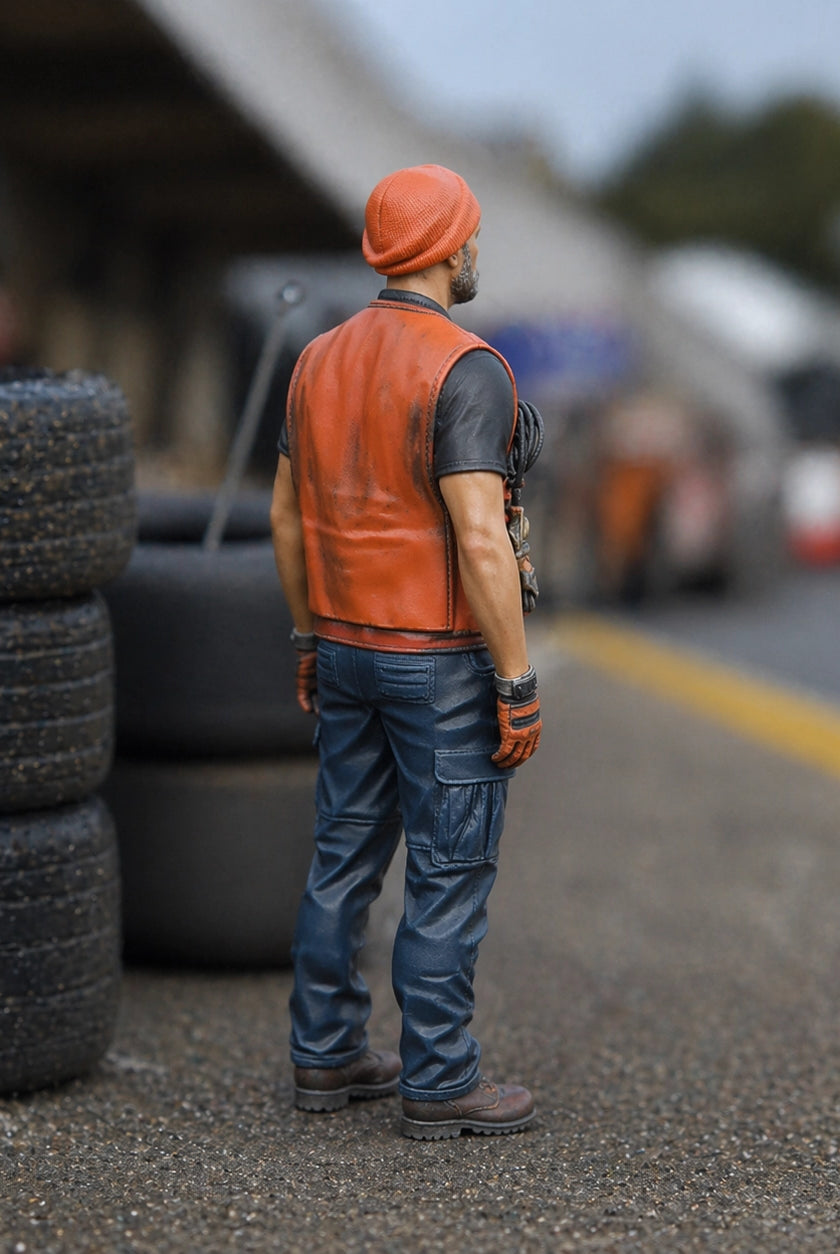 Trackside Marshal | Grey Resin Slot Car Diorama Figurine