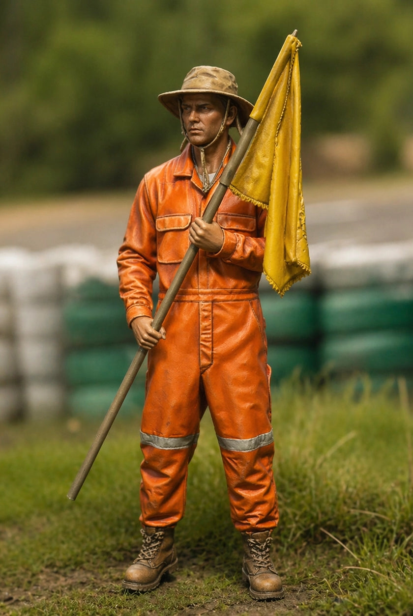 The Circuit Flag Marshal | Grey Resin Slot Car Diorama Figurine