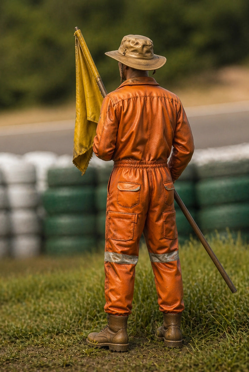 The Circuit Flag Marshal | Grey Resin Slot Car Diorama Figurine