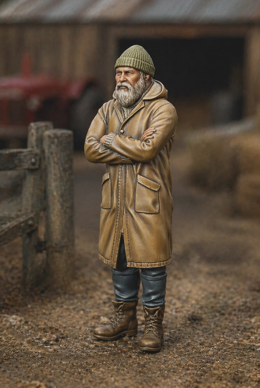 Winter Farmhand | Grey Resin Farm Diorama Figurine