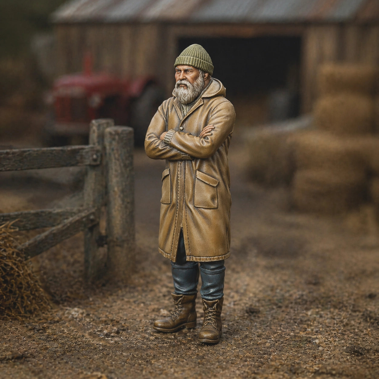 Winter Farmhand | Grey Resin Farm Diorama Figurine