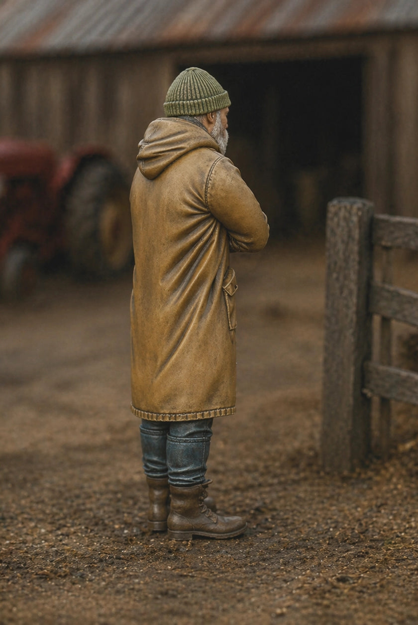 Winter Farmhand | Grey Resin Farm Diorama Figurine