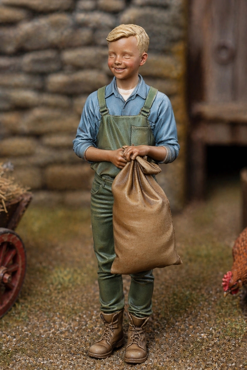 The Young Apprentice | Grey Resin Farm Diorama Figurine
