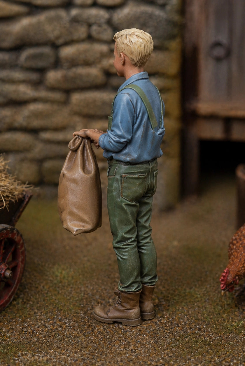 The Young Apprentice | Grey Resin Farm Diorama Figurine