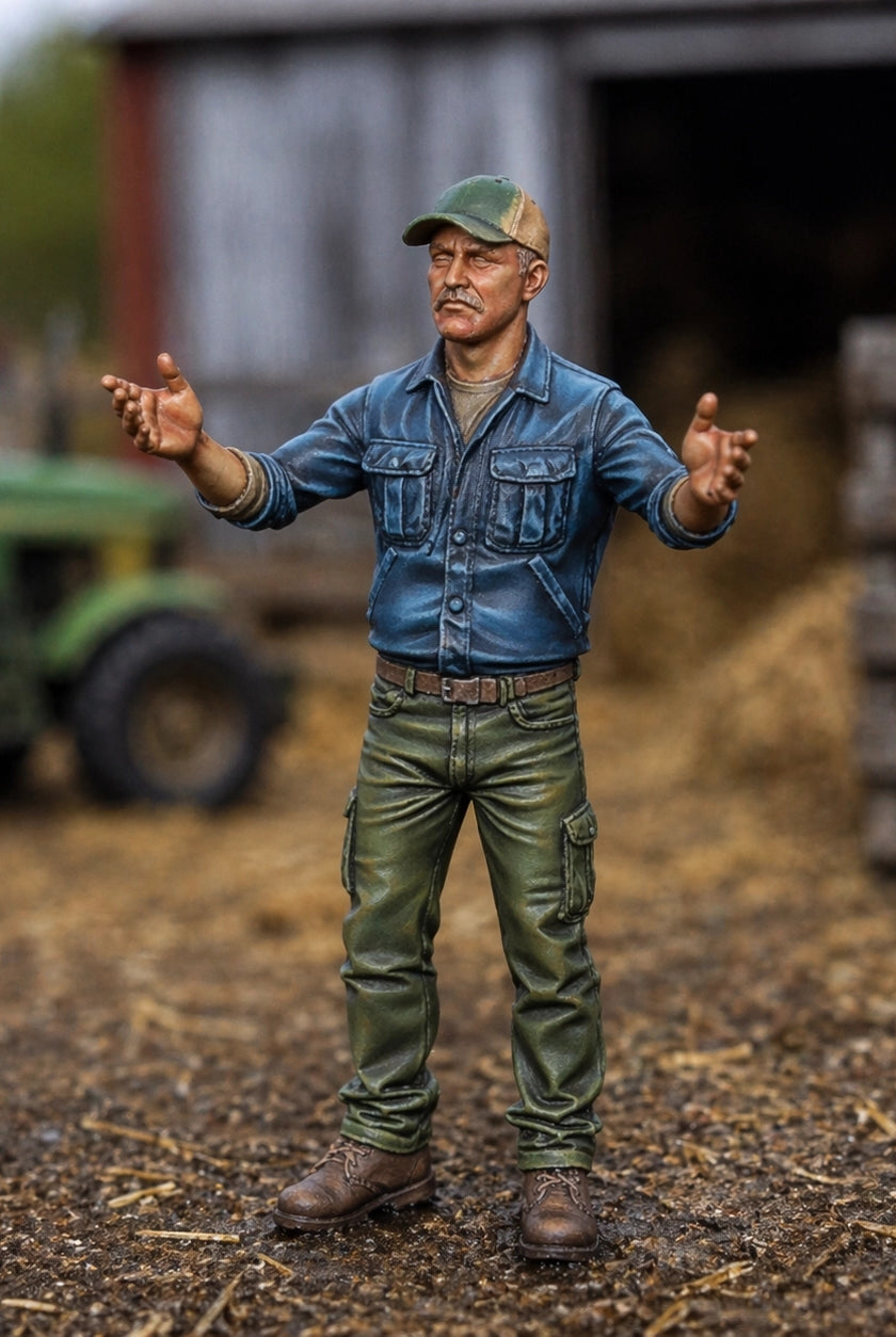 The Farm Hand | Grey Resin Farm Diorama Figurine
