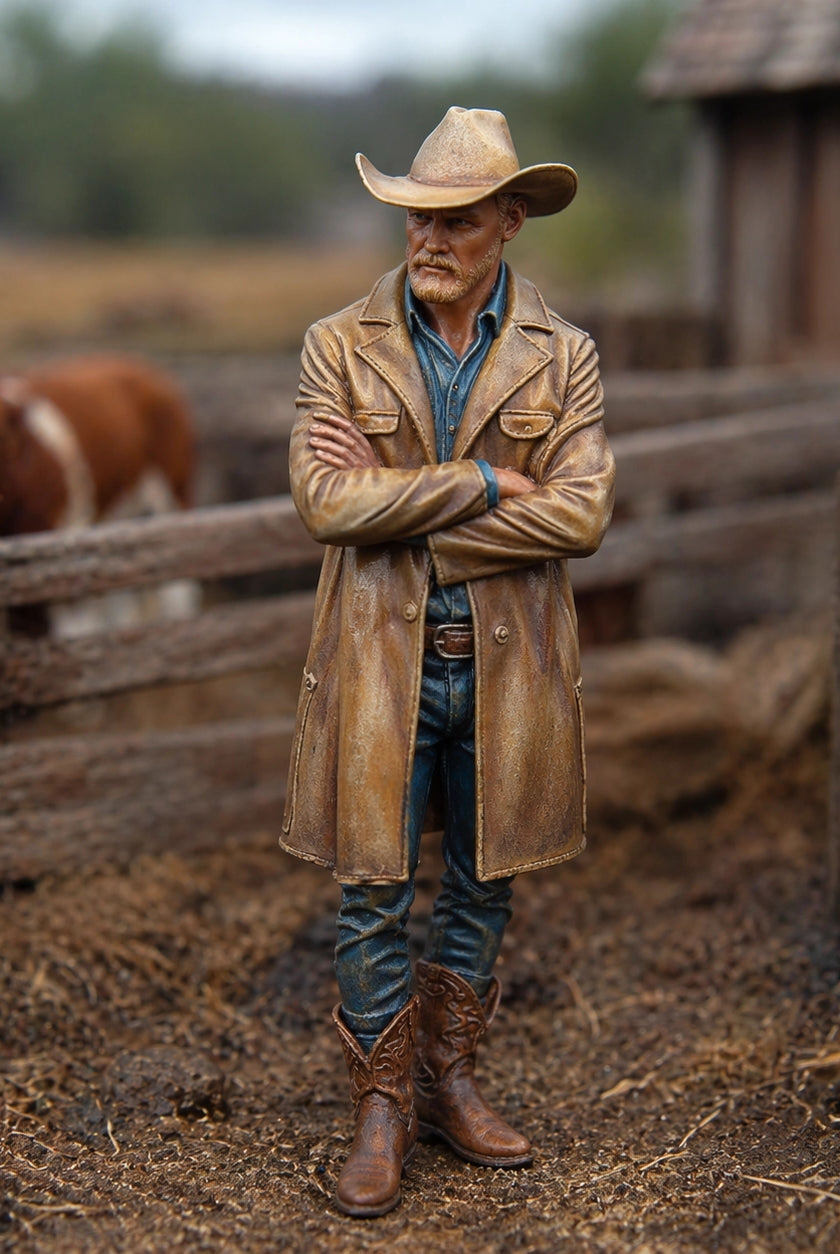 The Cattle Rancher | Grey Resin Farm Diorama Figurine