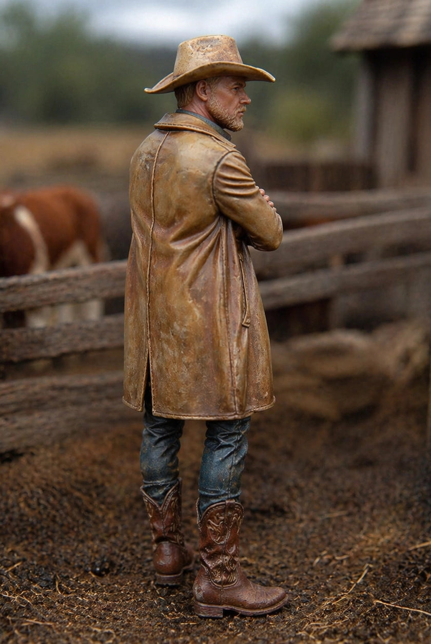 The Cattle Rancher | Grey Resin Farm Diorama Figurine