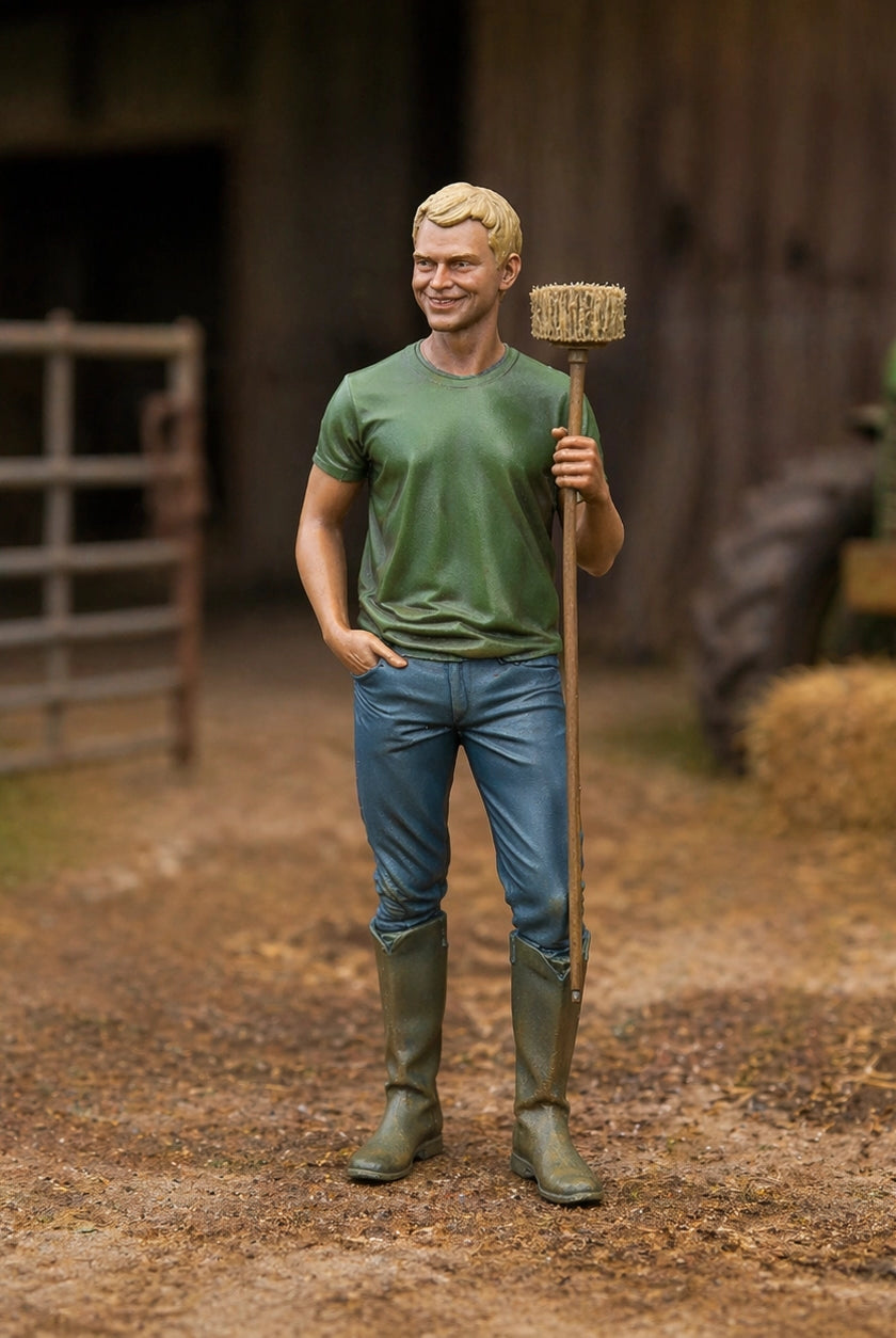 The Barnyard Hand | Grey Resin Farm Diorama Figurine