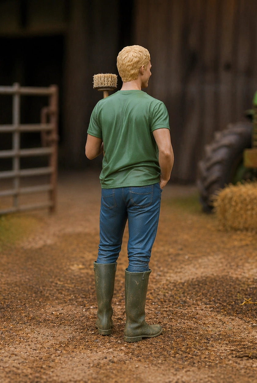 The Barnyard Hand | Grey Resin Farm Diorama Figurine