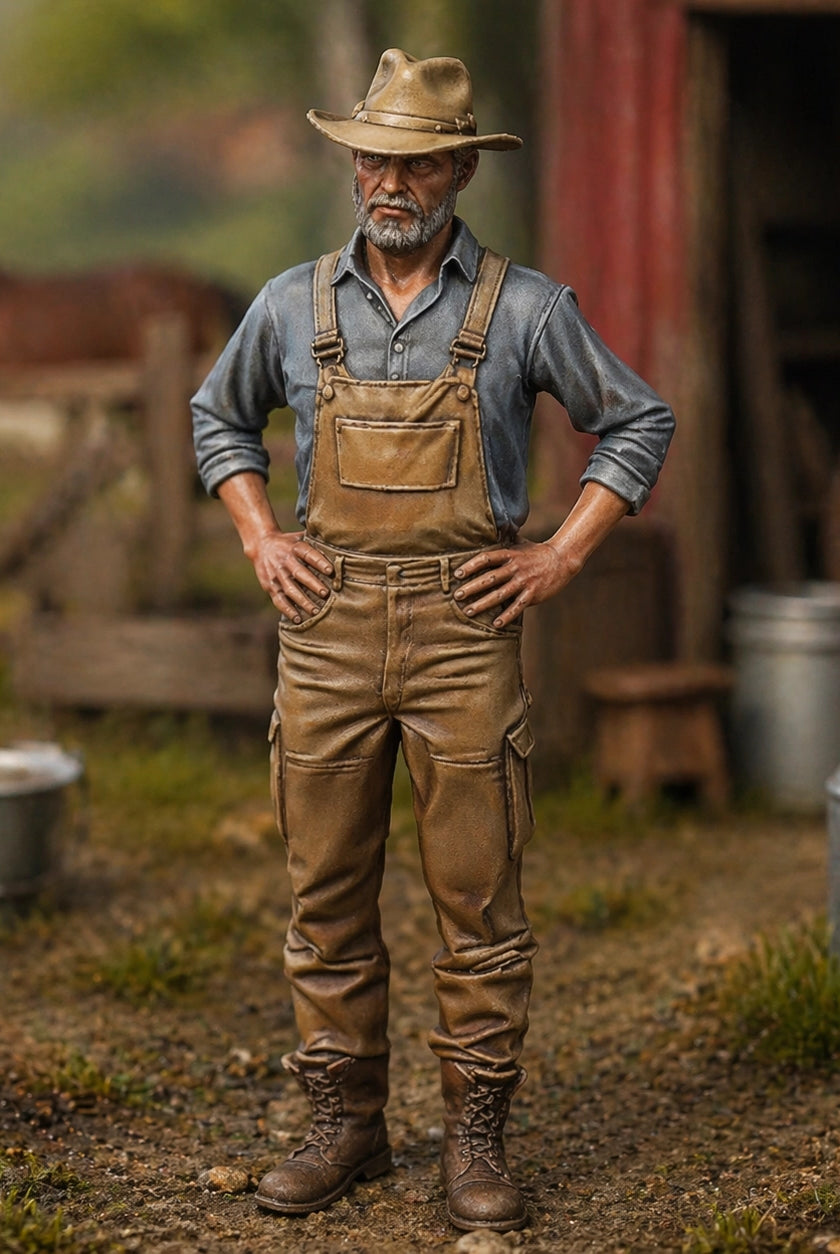 The Seasoned Stockman | Grey Resin Farm Diorama Figurine