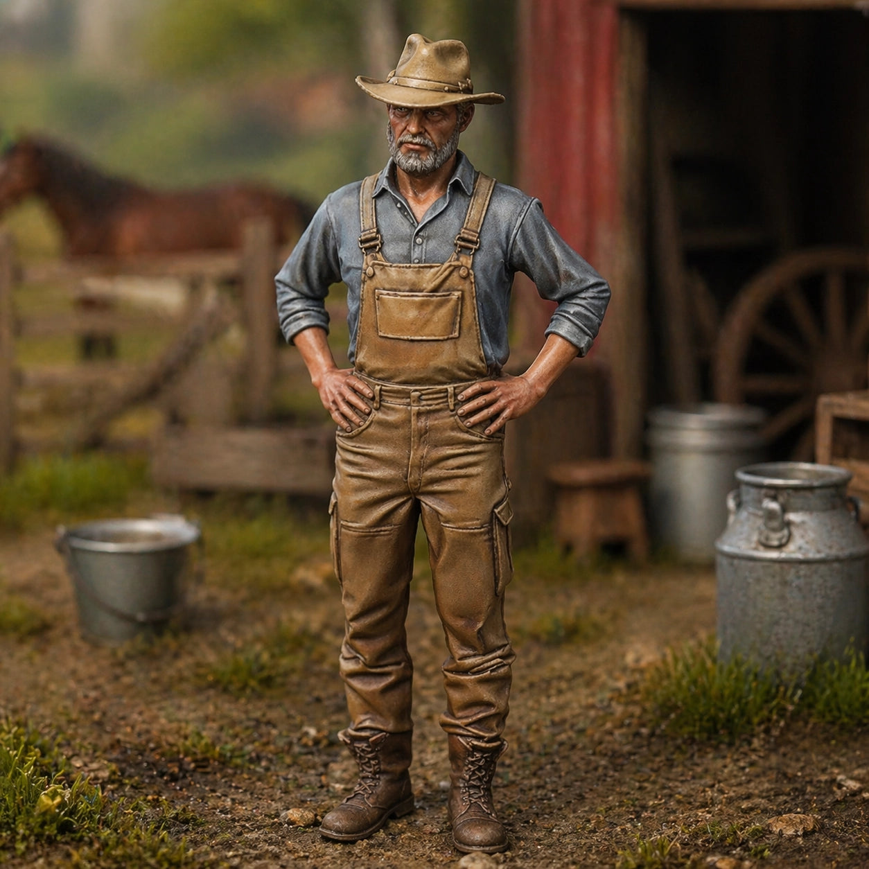 The Seasoned Stockman | Grey Resin Farm Diorama Figurine