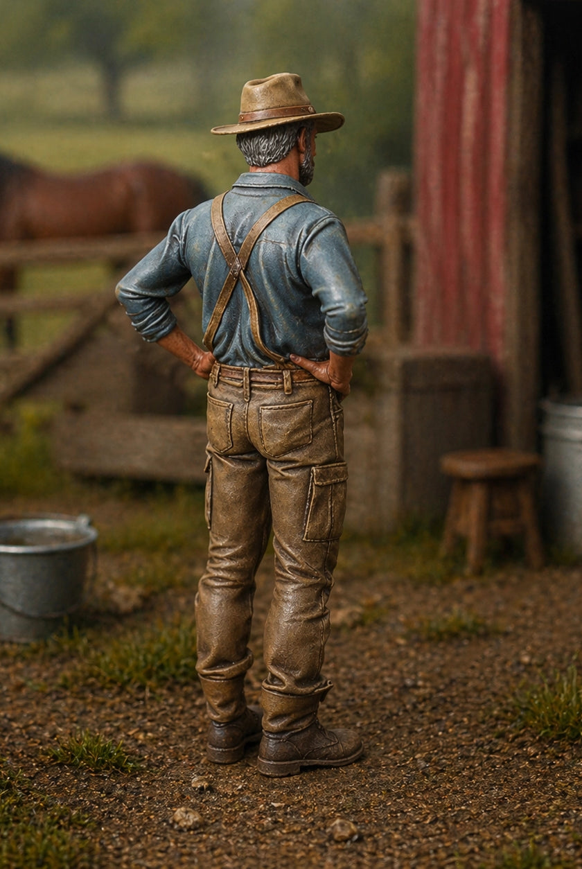 The Seasoned Stockman | Grey Resin Farm Diorama Figurine
