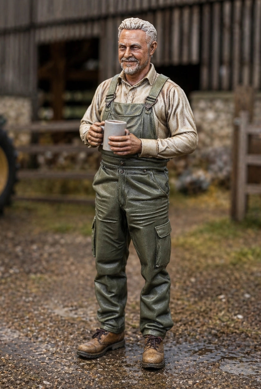 The Farm Manager’s Break | Grey Resin Farm Diorama Figurine