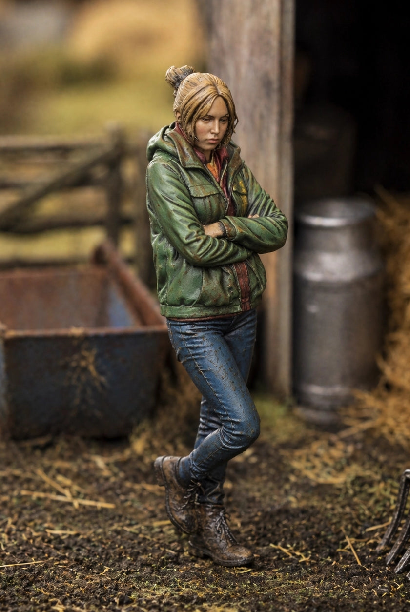The Modern Farmhand | Grey Resin Farm Diorama Figurine