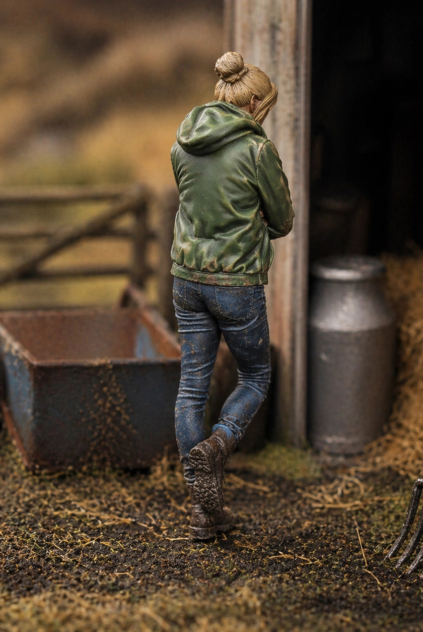 The Modern Farmhand | Grey Resin Farm Diorama Figurine
