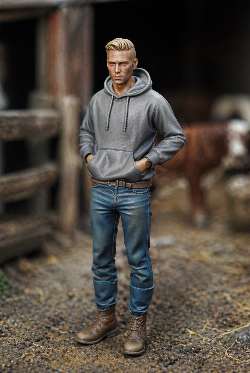 The Modern Male Farmhand | Grey Resin Farm Diorama Figurine