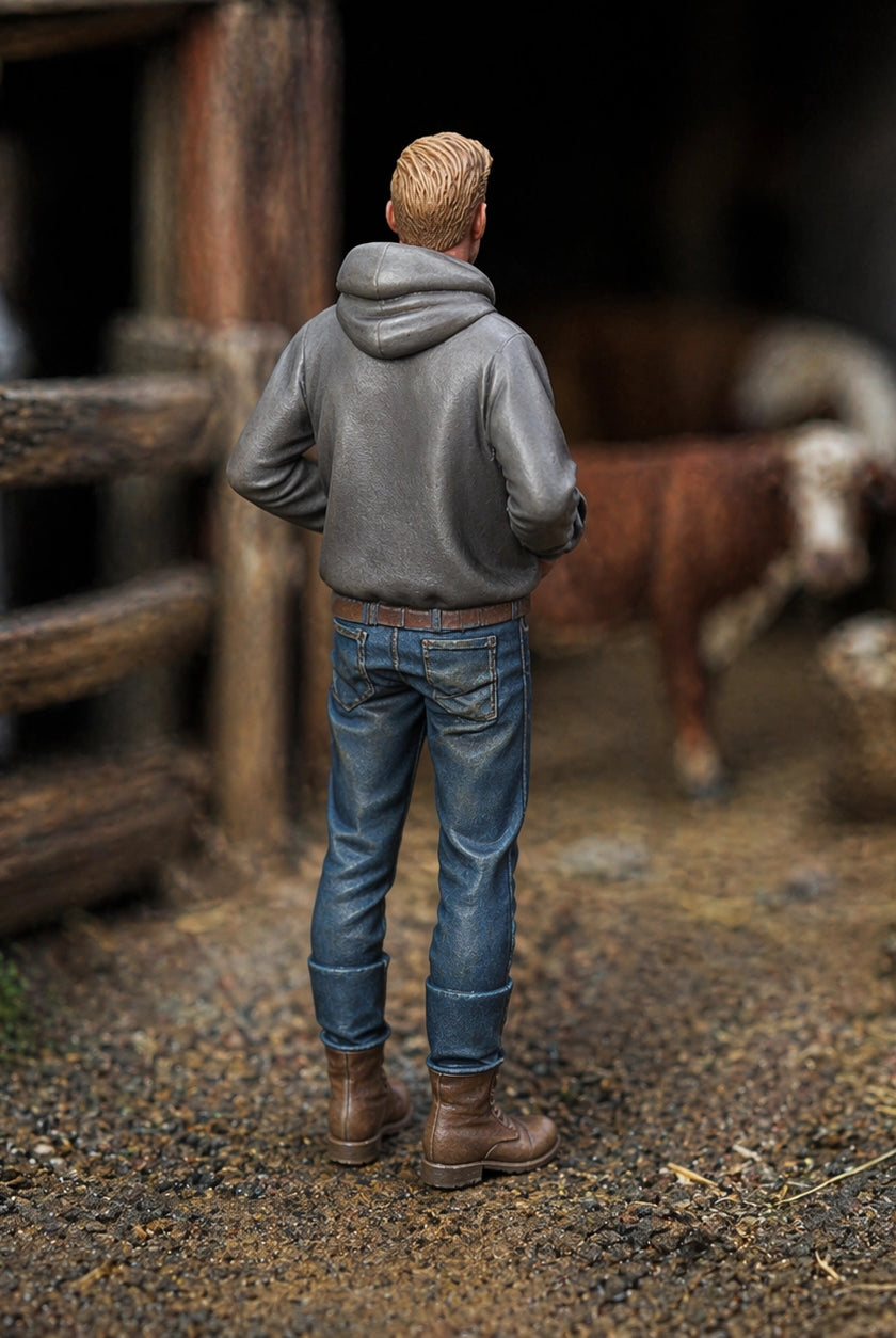 The Modern Male Farmhand | Grey Resin Farm Diorama Figurine