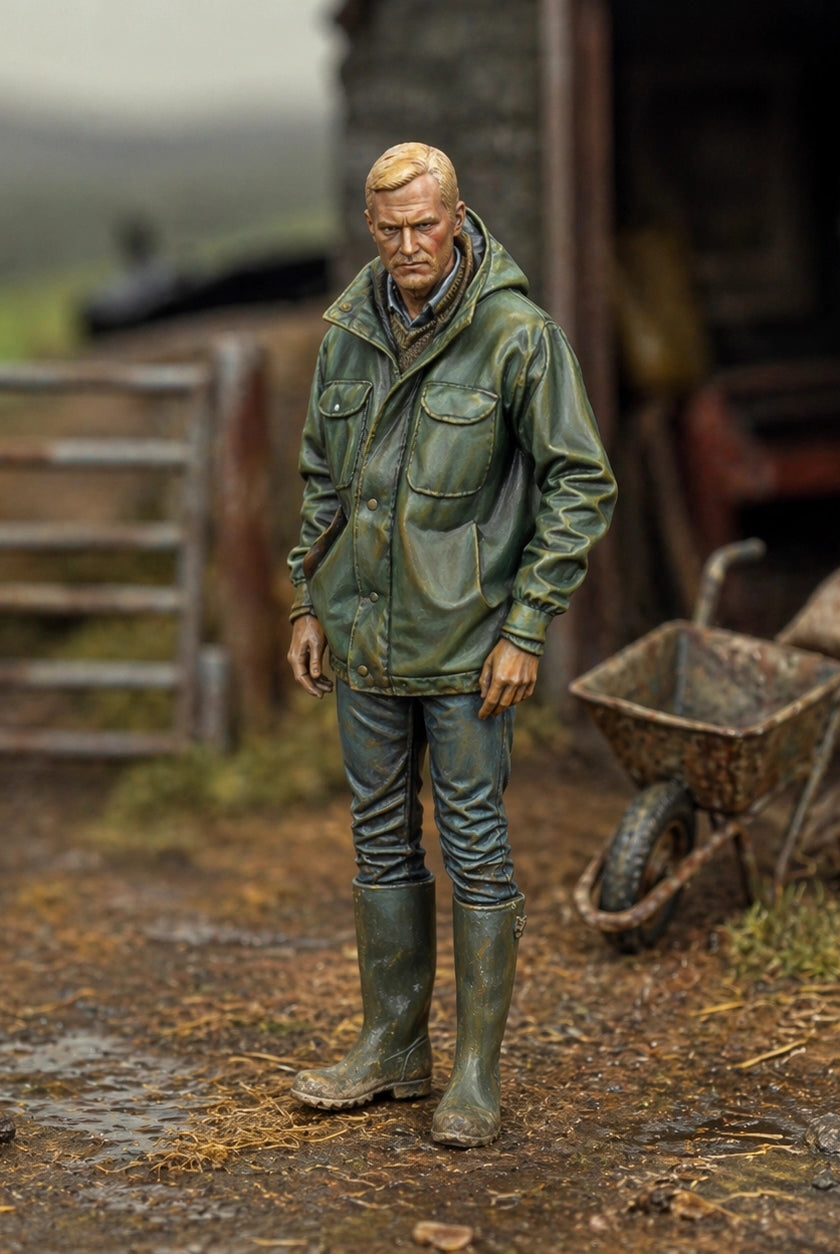 The Hill Farmer | Grey Resin Farm Diorama Figurine