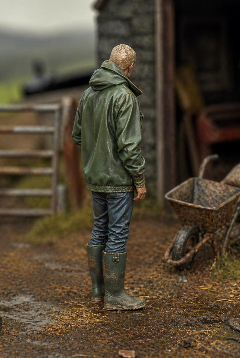 The Hill Farmer | Grey Resin Farm Diorama Figurine