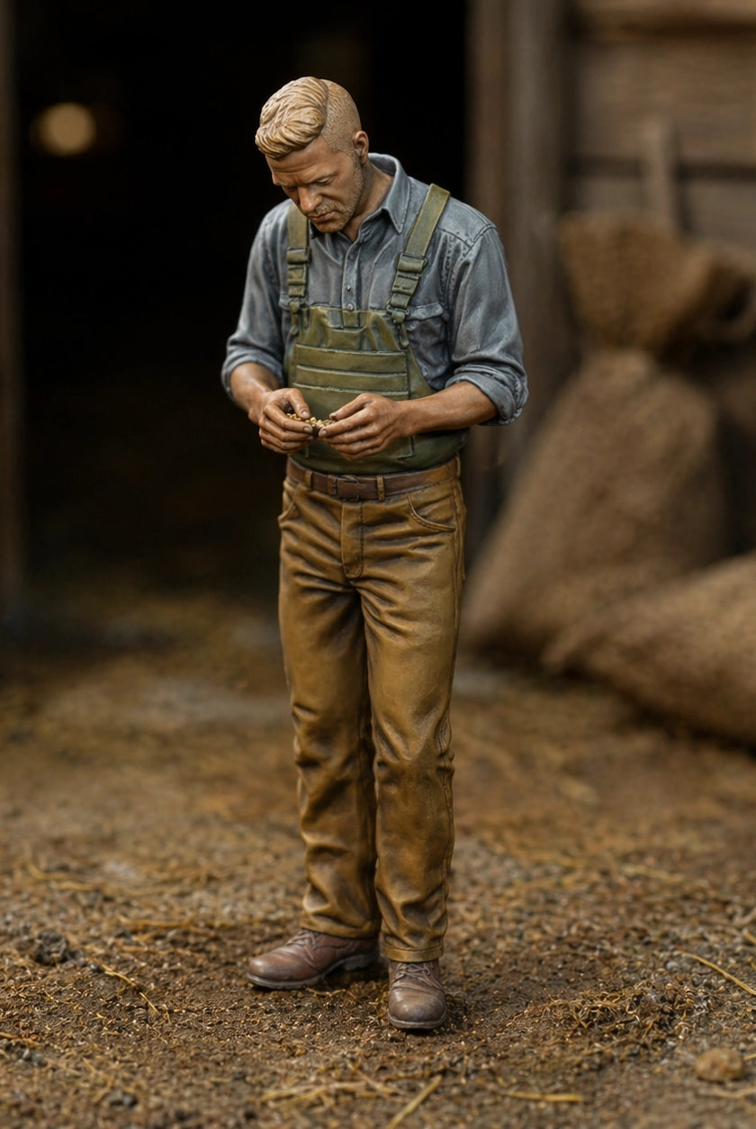 The Grain Inspector | Grey Resin Farm Diorama Figurine