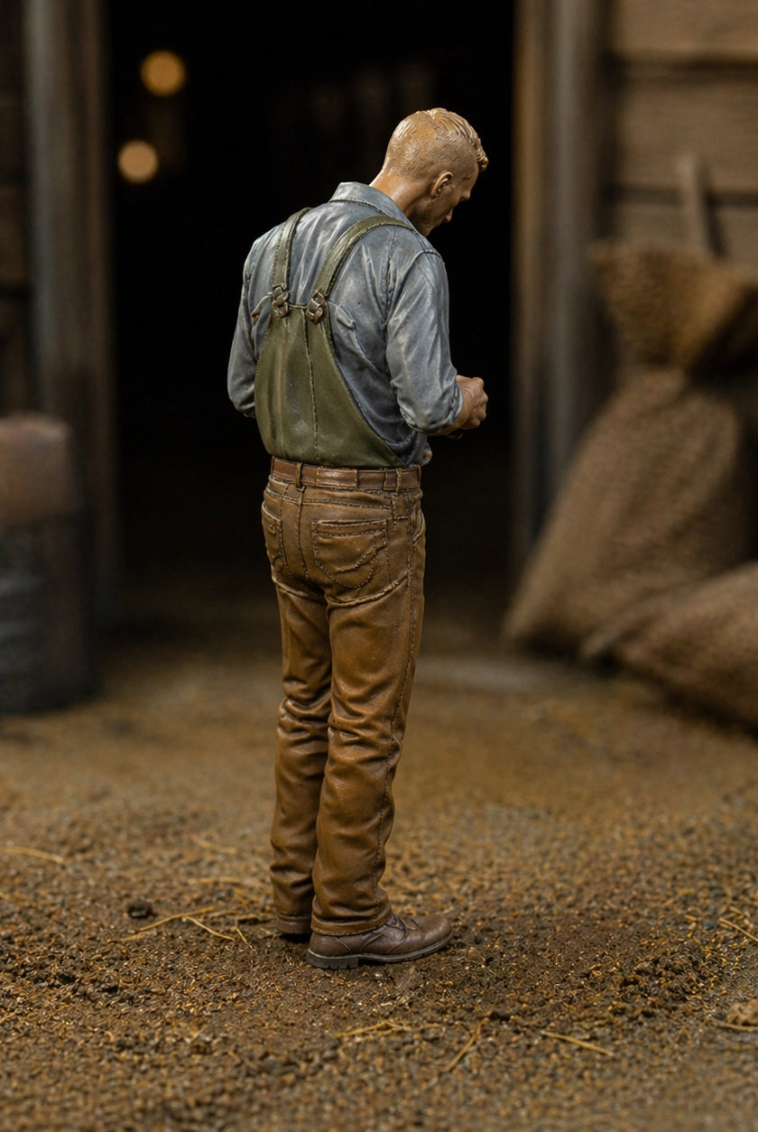 The Grain Inspector | Grey Resin Farm Diorama Figurine