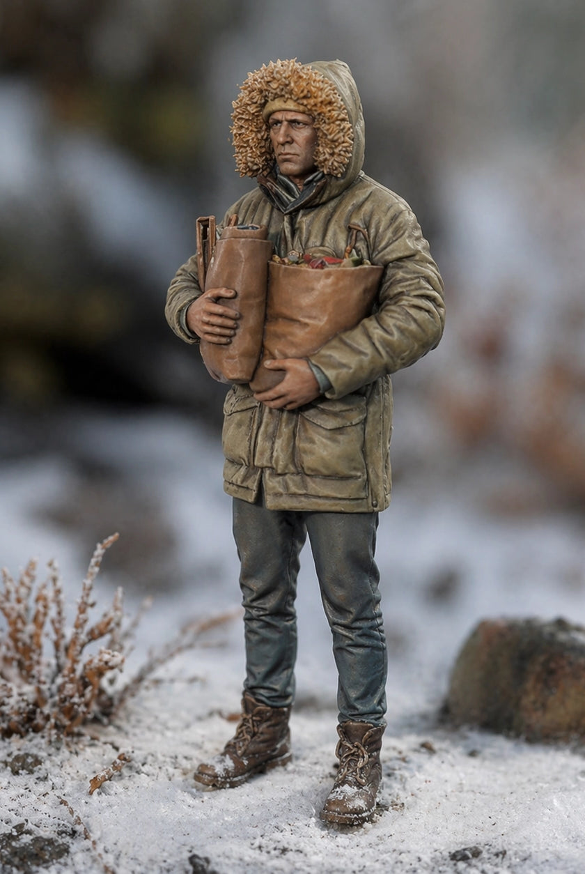 The Winter Provider | Grey Resin Winter Diorama Figurine