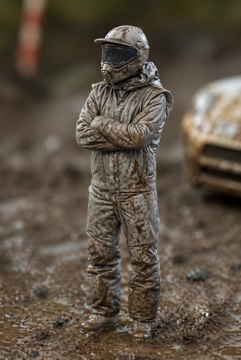 The Rally Cross Contender | Grey Resin Slot Car Diorama Figurine