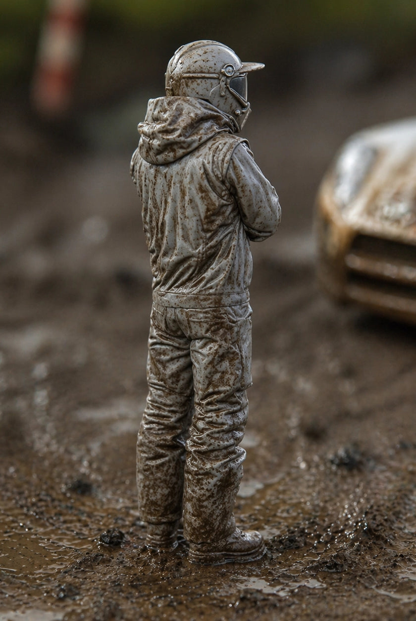 The Rally Cross Contender | Grey Resin Slot Car Diorama Figurine