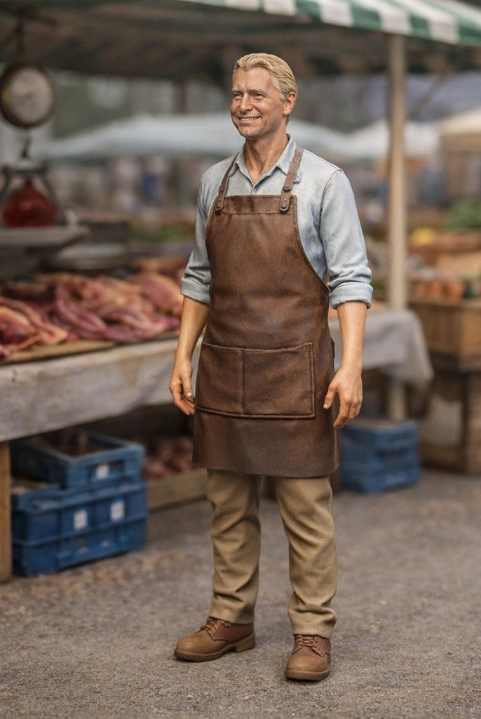 Traditional Market Butcher | Grey Resin Farm Diorama Figurine